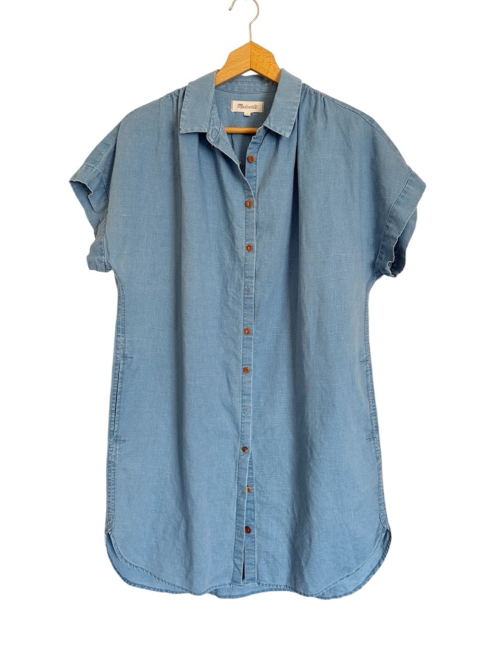 Madewell Central Chambray Button Down Linen Cotton Blend Shirt Dress size L
